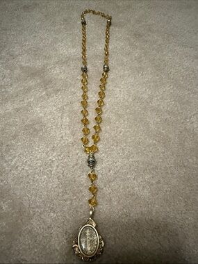 Gold-Tone Yellow Beaded Locket Necklace